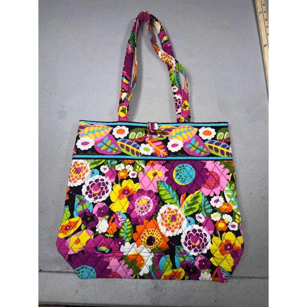 Vera Bradley Rhythm and Blues Floral Quilted Cotton Tote Shoulder Bag Toggle